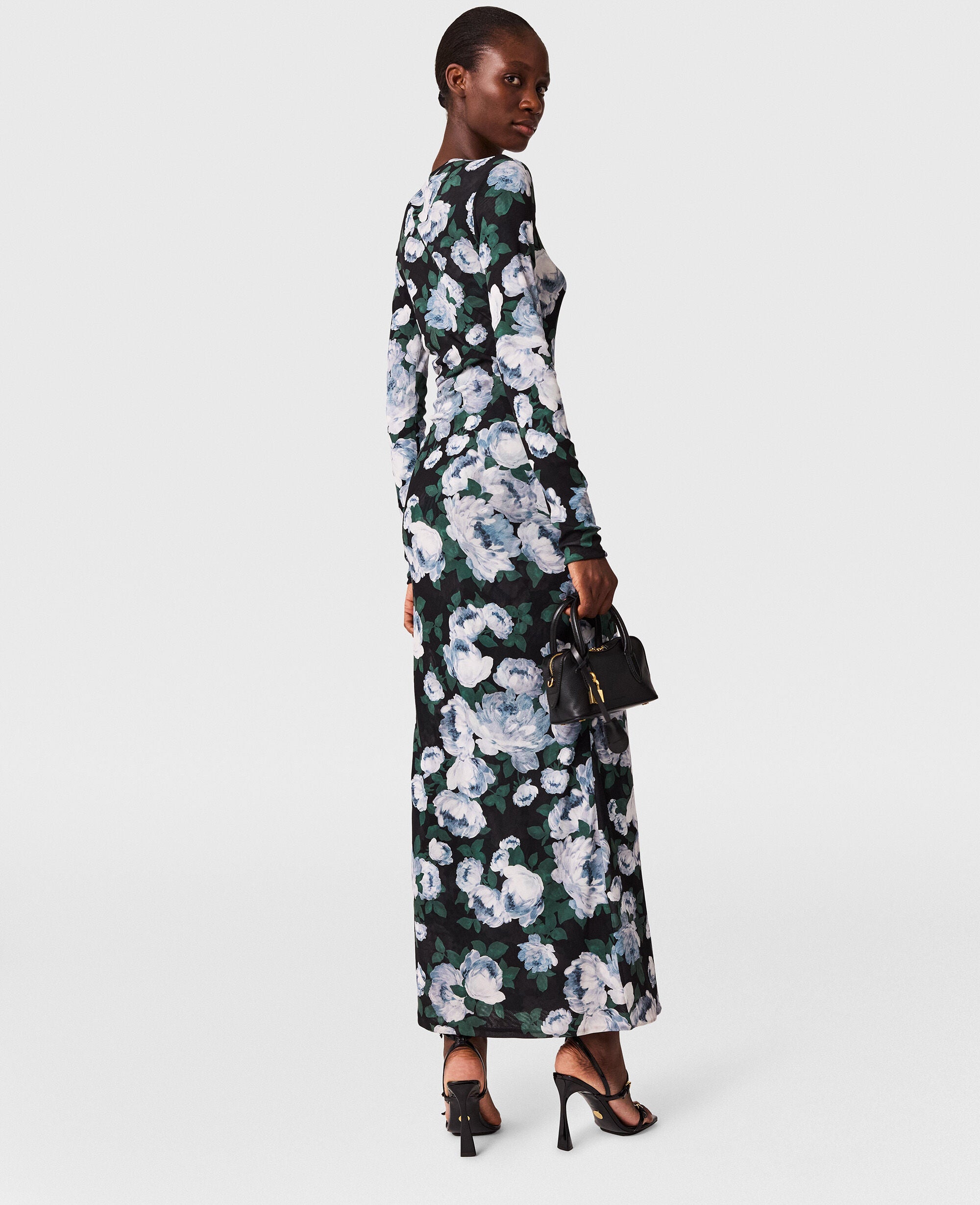 Floral Long-Sleeve Mesh Midi Dress