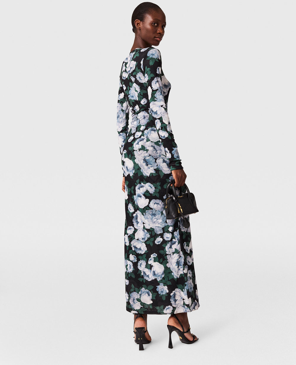 Floral Long-Sleeve Mesh Midi Dress