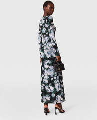 Floral Long-Sleeve Mesh Midi Dress