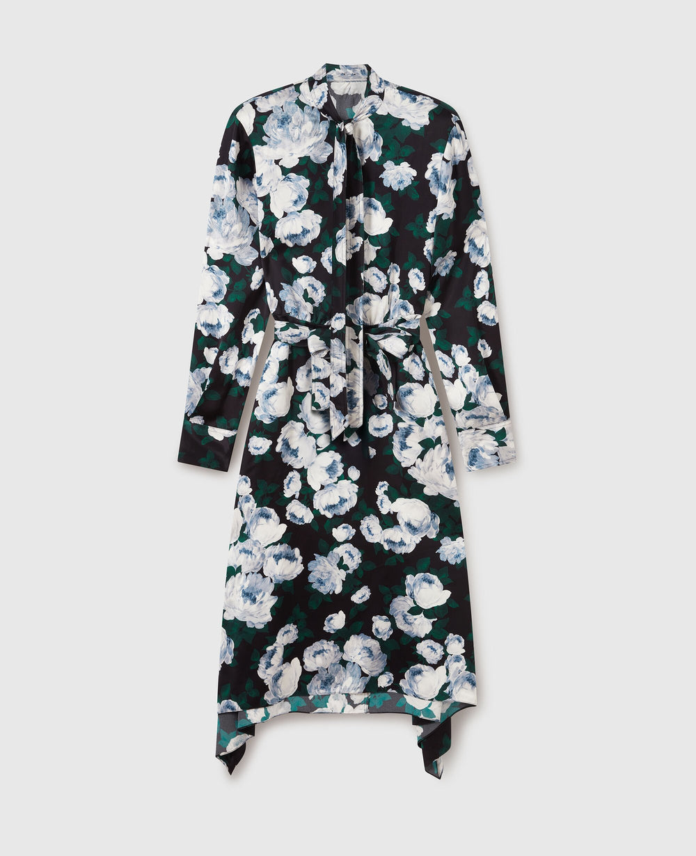 Floral Long-Sleeve Mesh Midi Dress