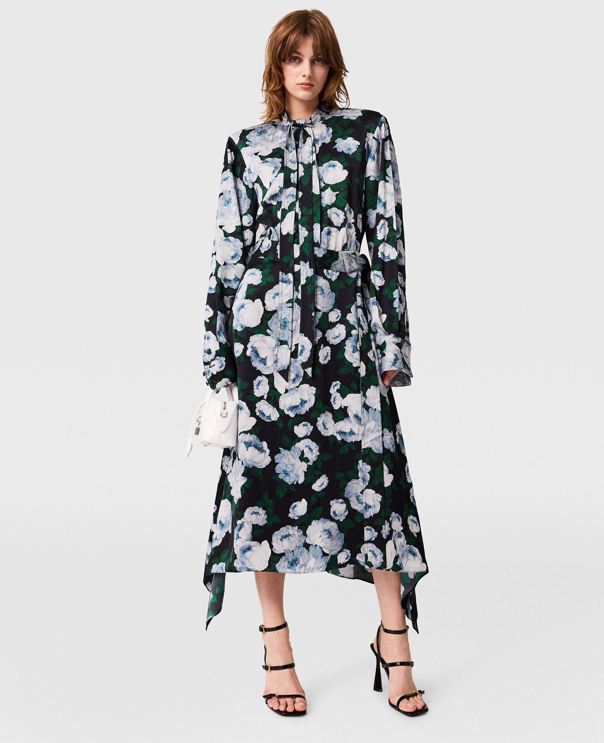 Floral Long-Sleeve Mesh Midi Dress