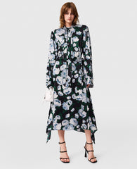 Floral Long-Sleeve Mesh Midi Dress