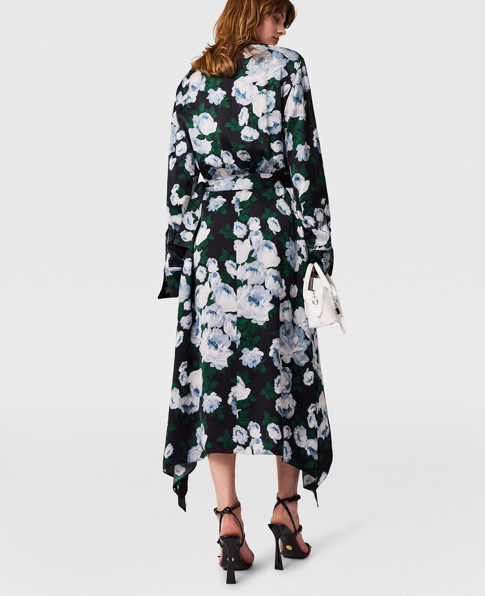 Floral Long-Sleeve Mesh Midi Dress