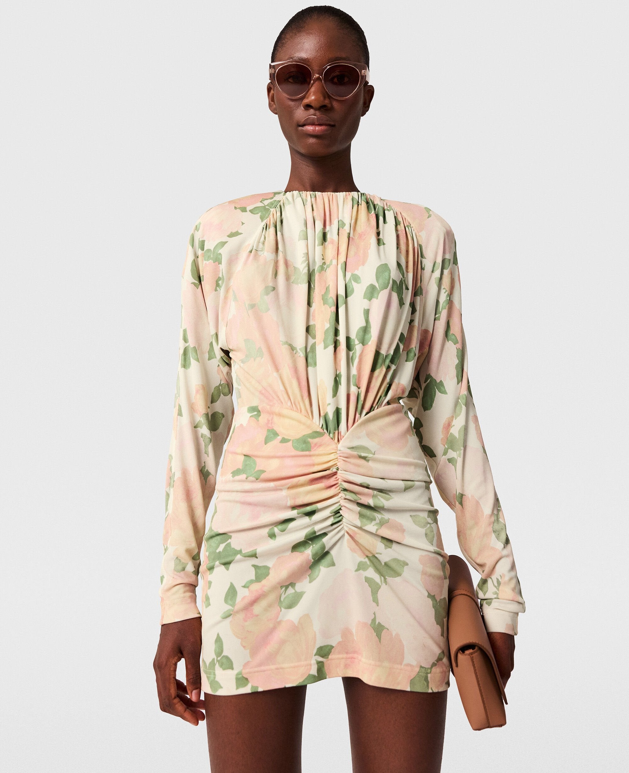 Peony Print Long-Sleeve Mini Dress