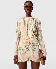 Peony Print Long-Sleeve Mini Dress