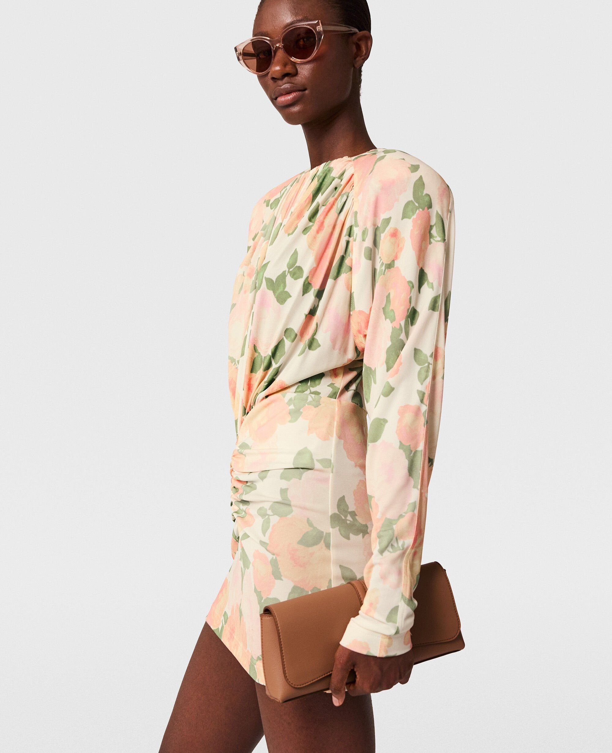 Peony Print Long-Sleeve Mini Dress
