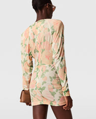 Peony Print Long-Sleeve Mini Dress
