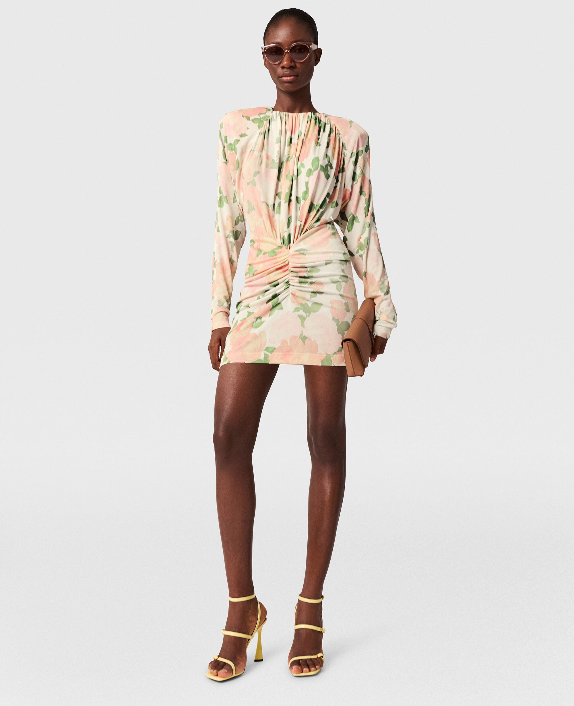 Peony Print Long-Sleeve Mini Dress
