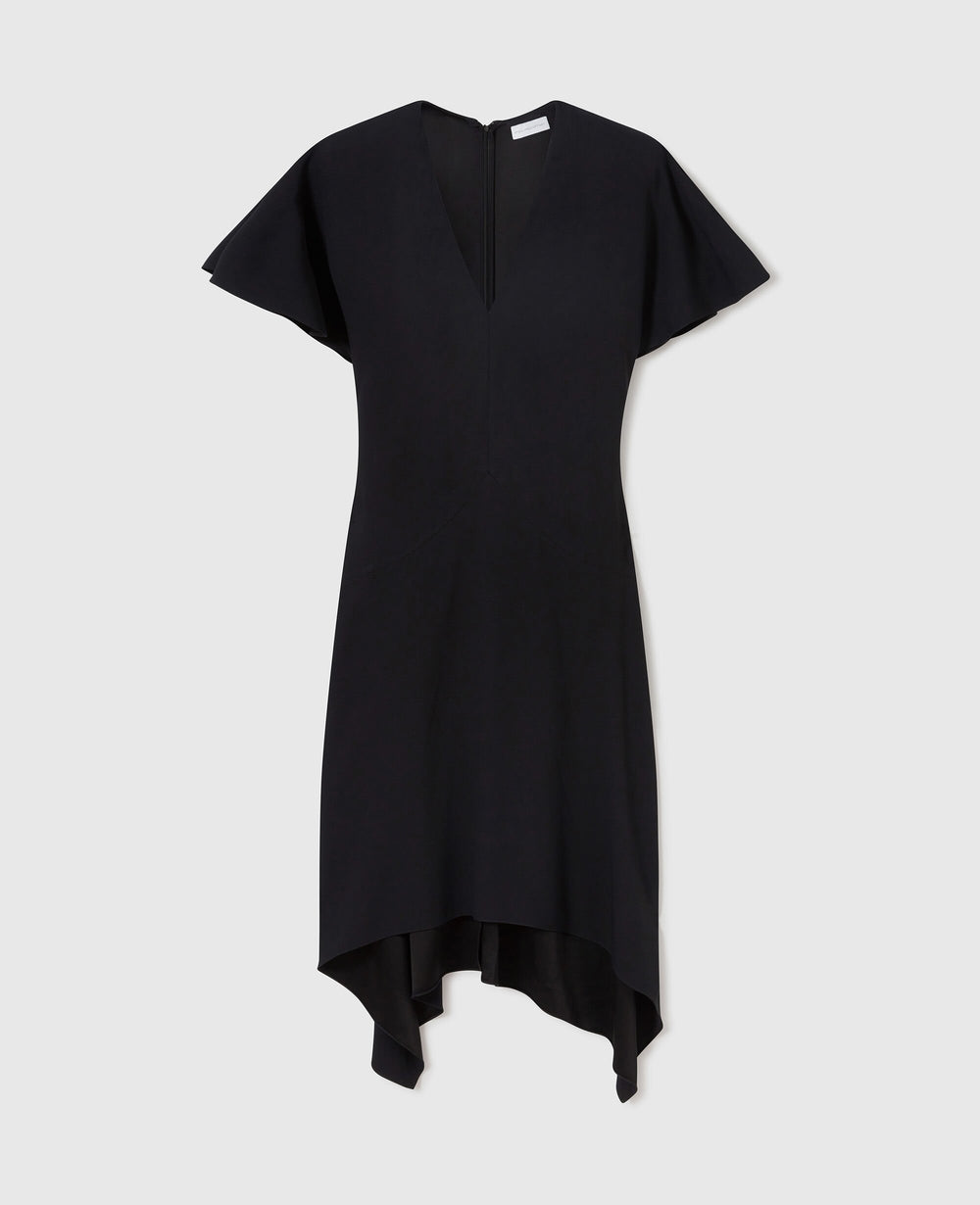 V-Neck Short-Sleeve Satin Midi Dress