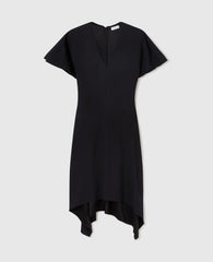 V-Neck Short-Sleeve Satin Midi Dress