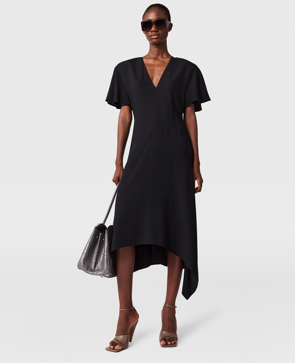 V-Neck Short-Sleeve Satin Midi Dress