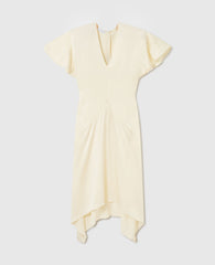 V-Neck Short-Sleeve Satin Midi Dress