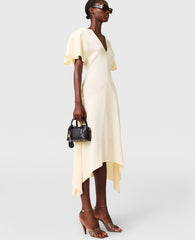 V-Neck Short-Sleeve Satin Midi Dress