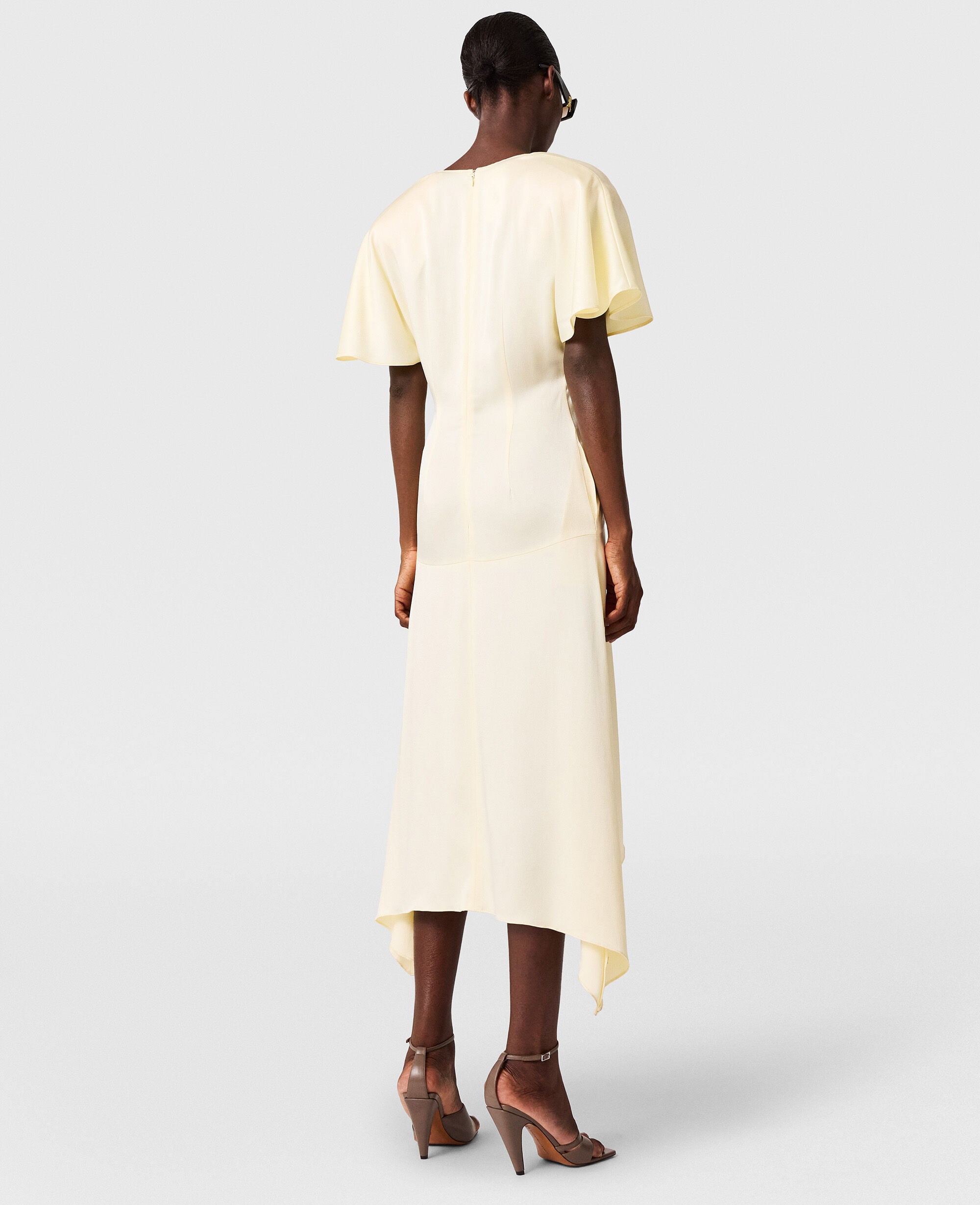 V-Neck Short-Sleeve Satin Midi Dress
