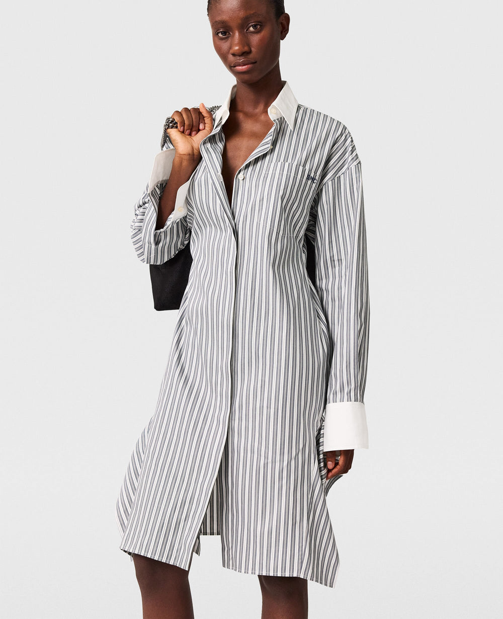 Long-Sleeve Pinstripe Shirt Dress