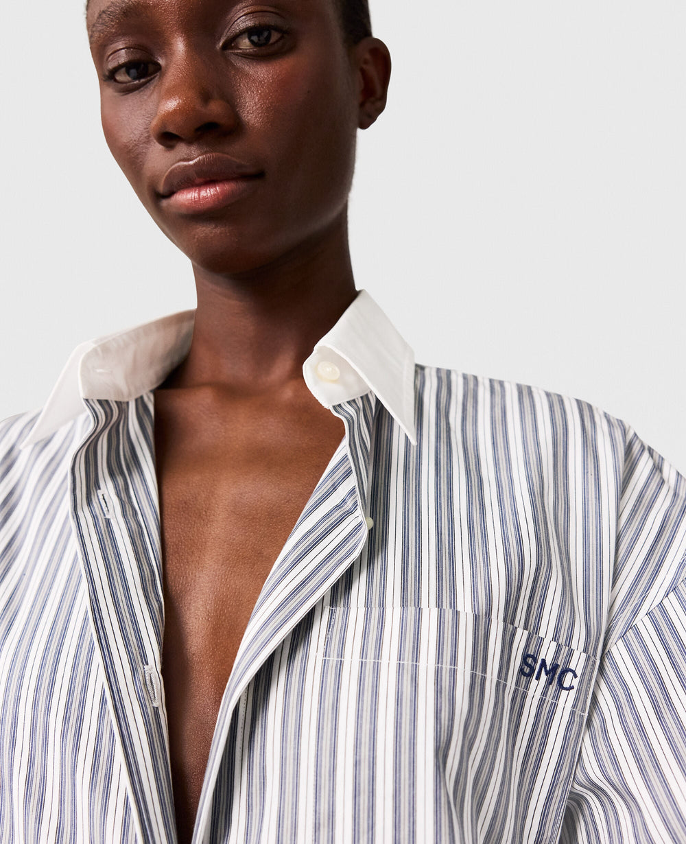 Long-Sleeve Pinstripe Shirt Dress