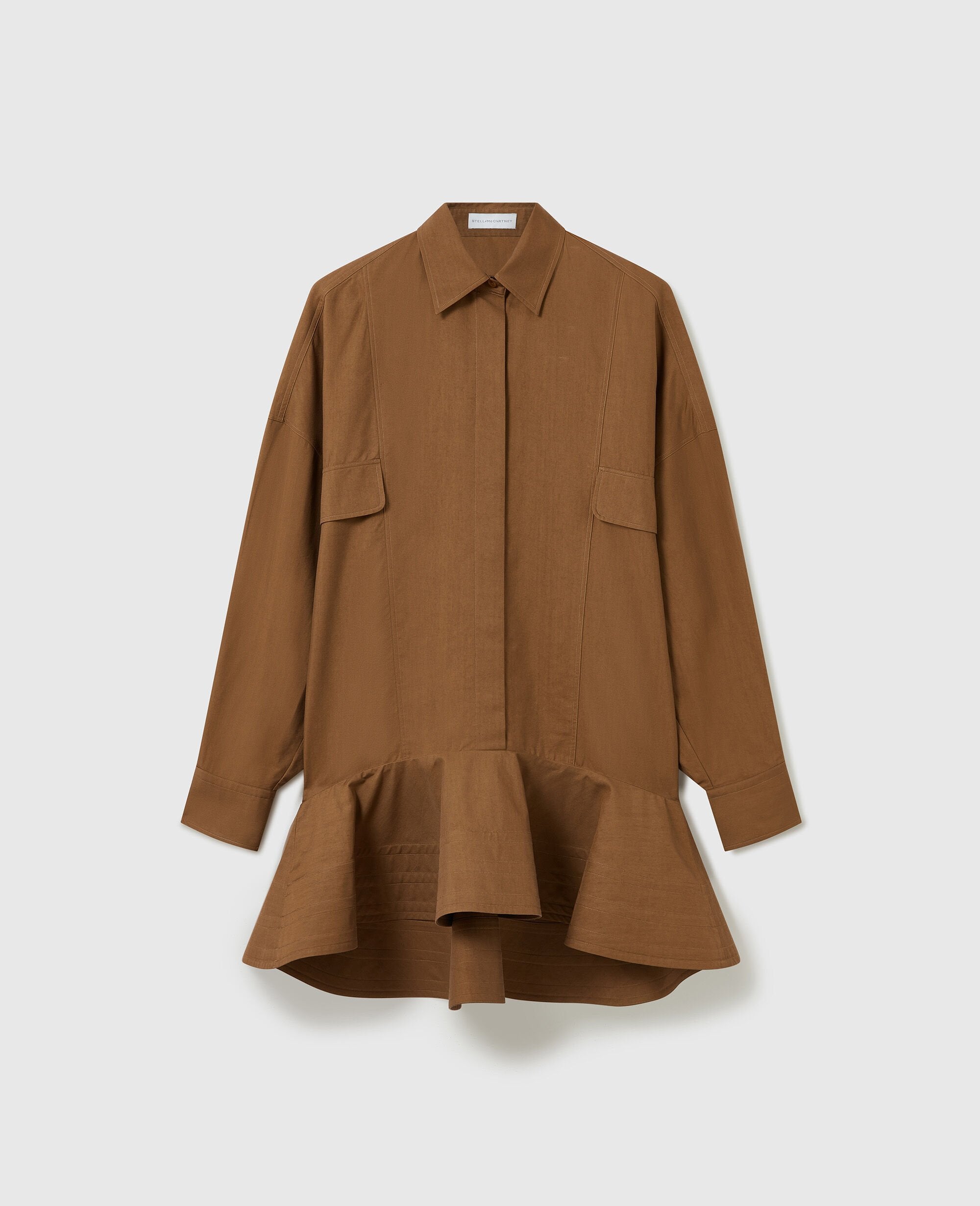 Washed Cotton Peplum Shirt Dress