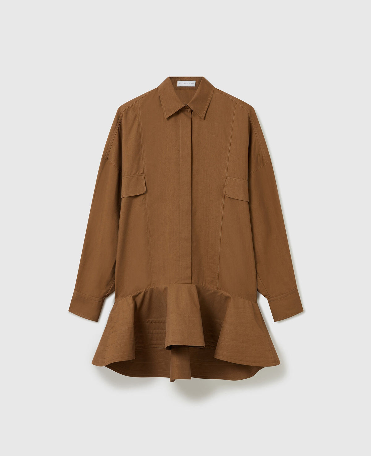 Washed Cotton Peplum Shirt Dress