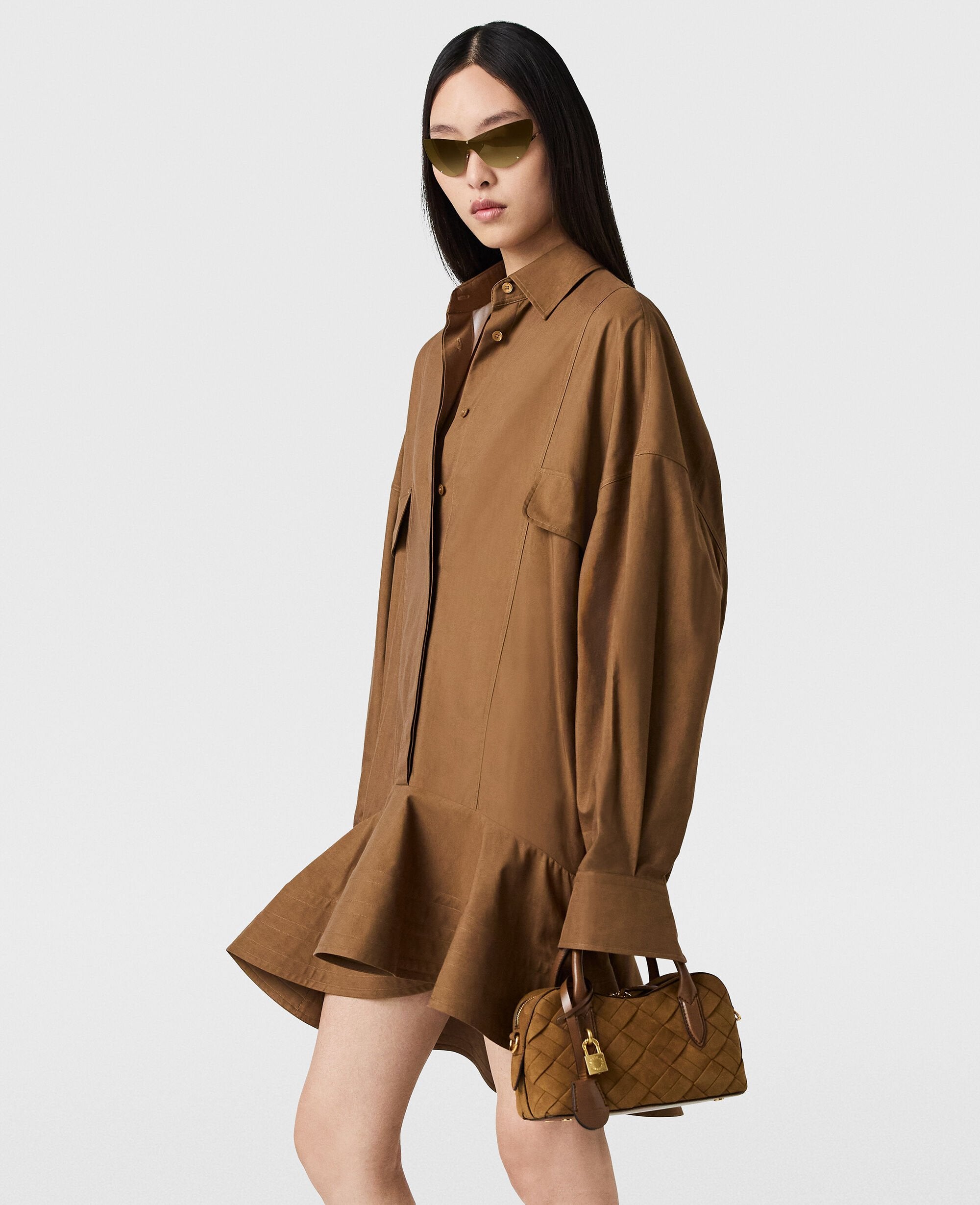 Washed Cotton Peplum Shirt Dress