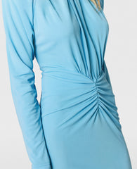 Pleated Jersey Long-Sleeve Midi Dress