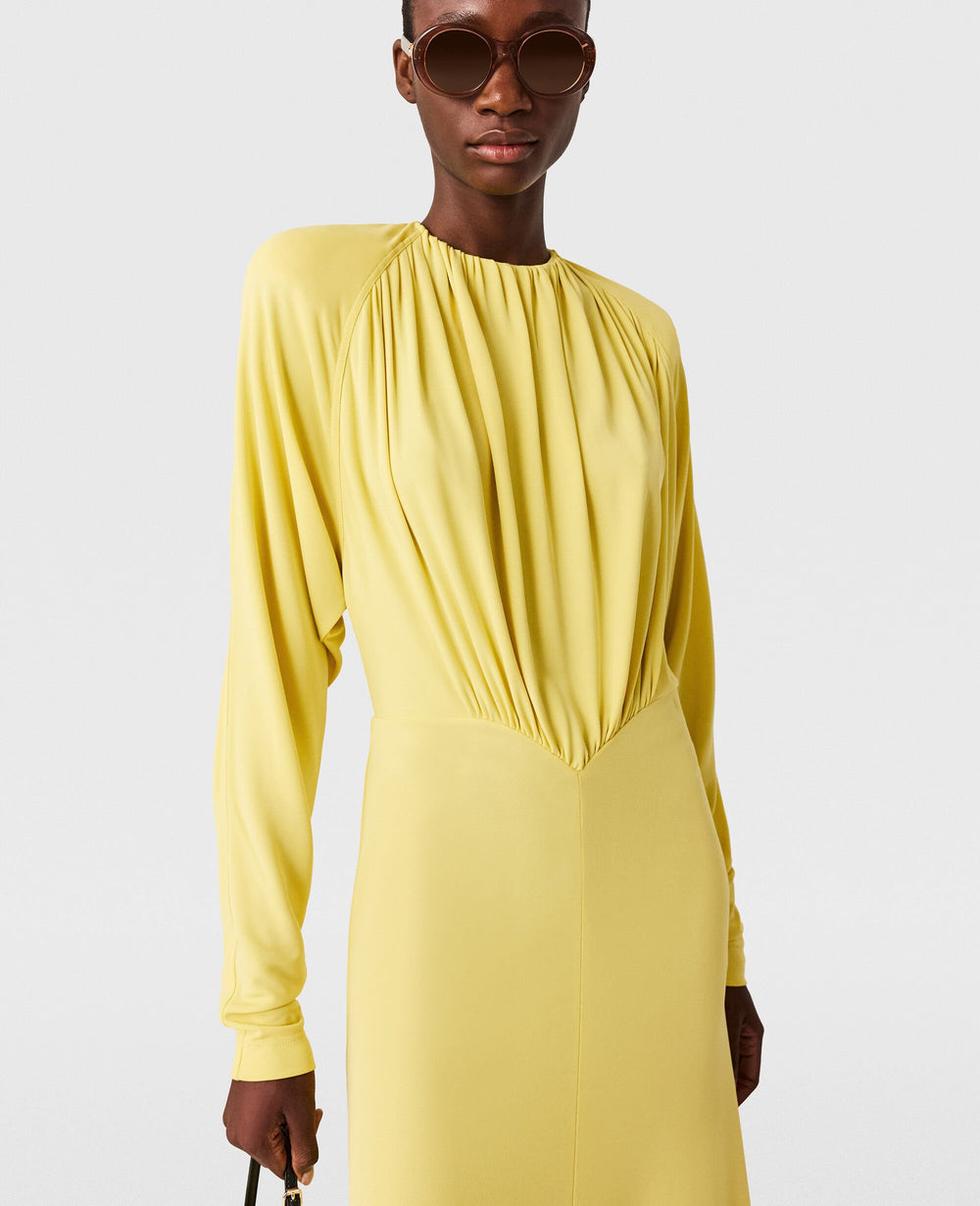 Pleated Jersey Long-Sleeve Maxi Dress