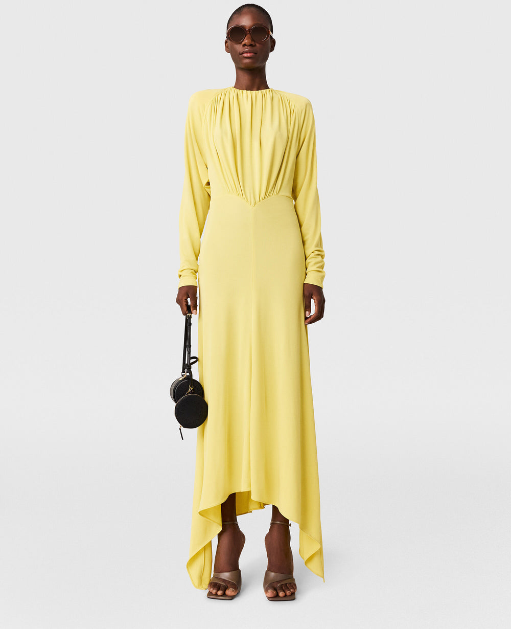 Pleated Jersey Long-Sleeve Maxi Dress