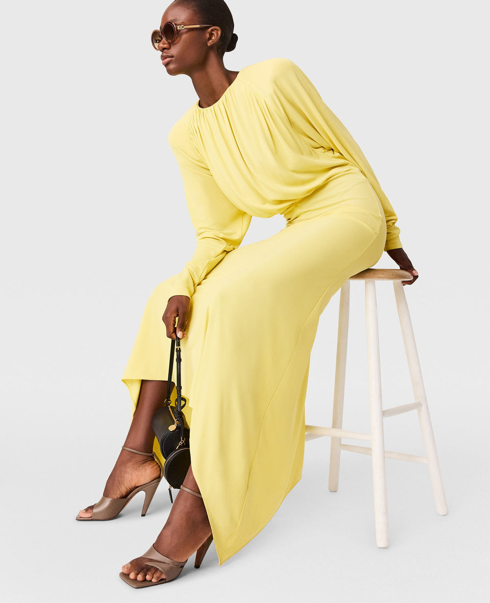 Pleated Jersey Long-Sleeve Maxi Dress