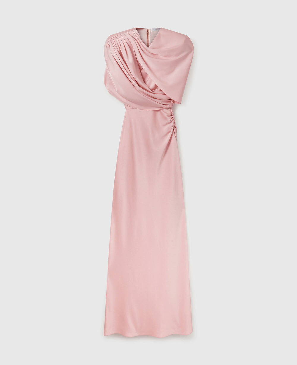Satin Wrapped Short-Sleeve Maxi Dress