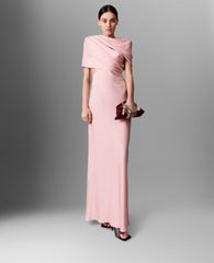 Satin Wrapped Short-Sleeve Maxi Dress