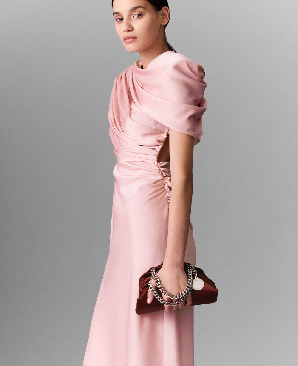 Satin Wrapped Short-Sleeve Maxi Dress