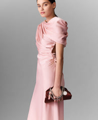 Satin Wrapped Short-Sleeve Maxi Dress