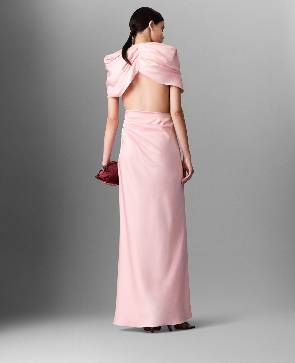 Satin Wrapped Short-Sleeve Maxi Dress