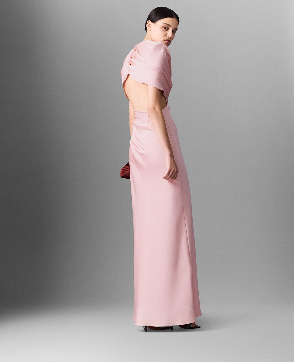 Satin Wrapped Short-Sleeve Maxi Dress