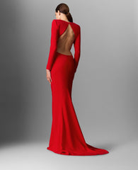Backless Long-Sleeve Floor-Length Dress