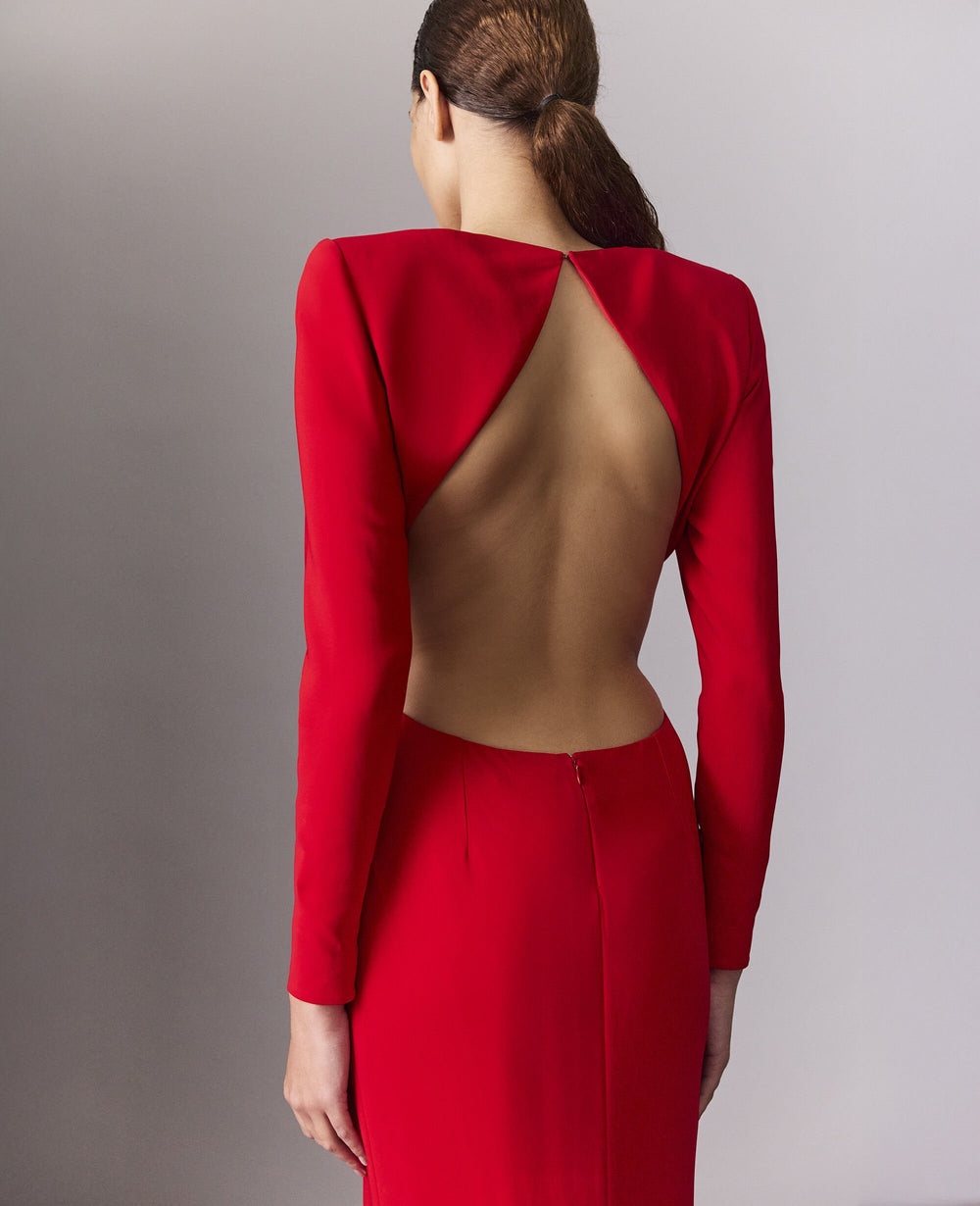 Backless Long-Sleeve Floor-Length Dress