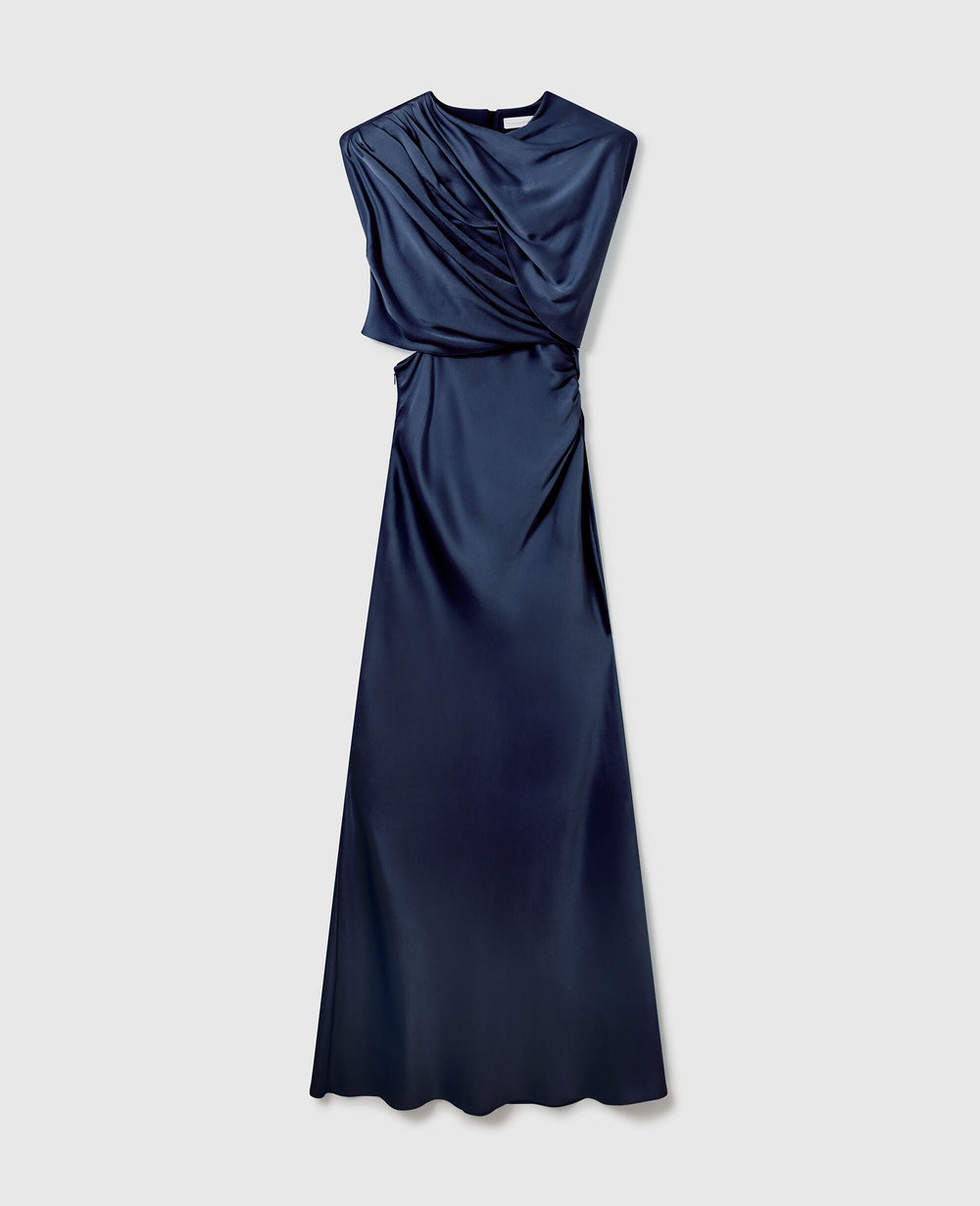 Satin Wrapped Short-Sleeve Maxi Dress