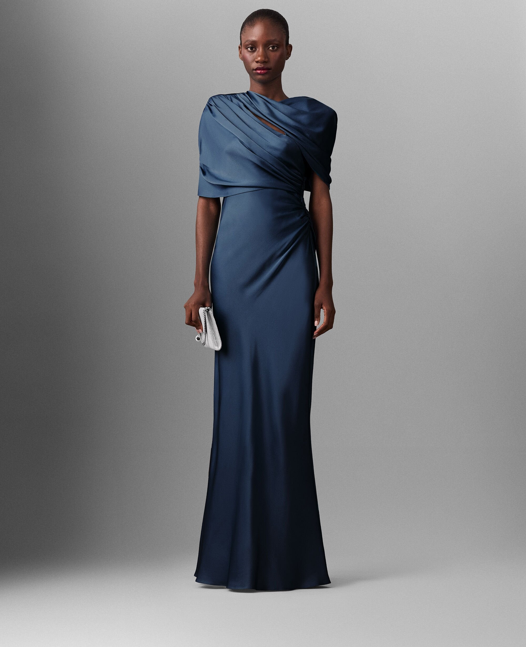 Satin Wrapped Short-Sleeve Maxi Dress