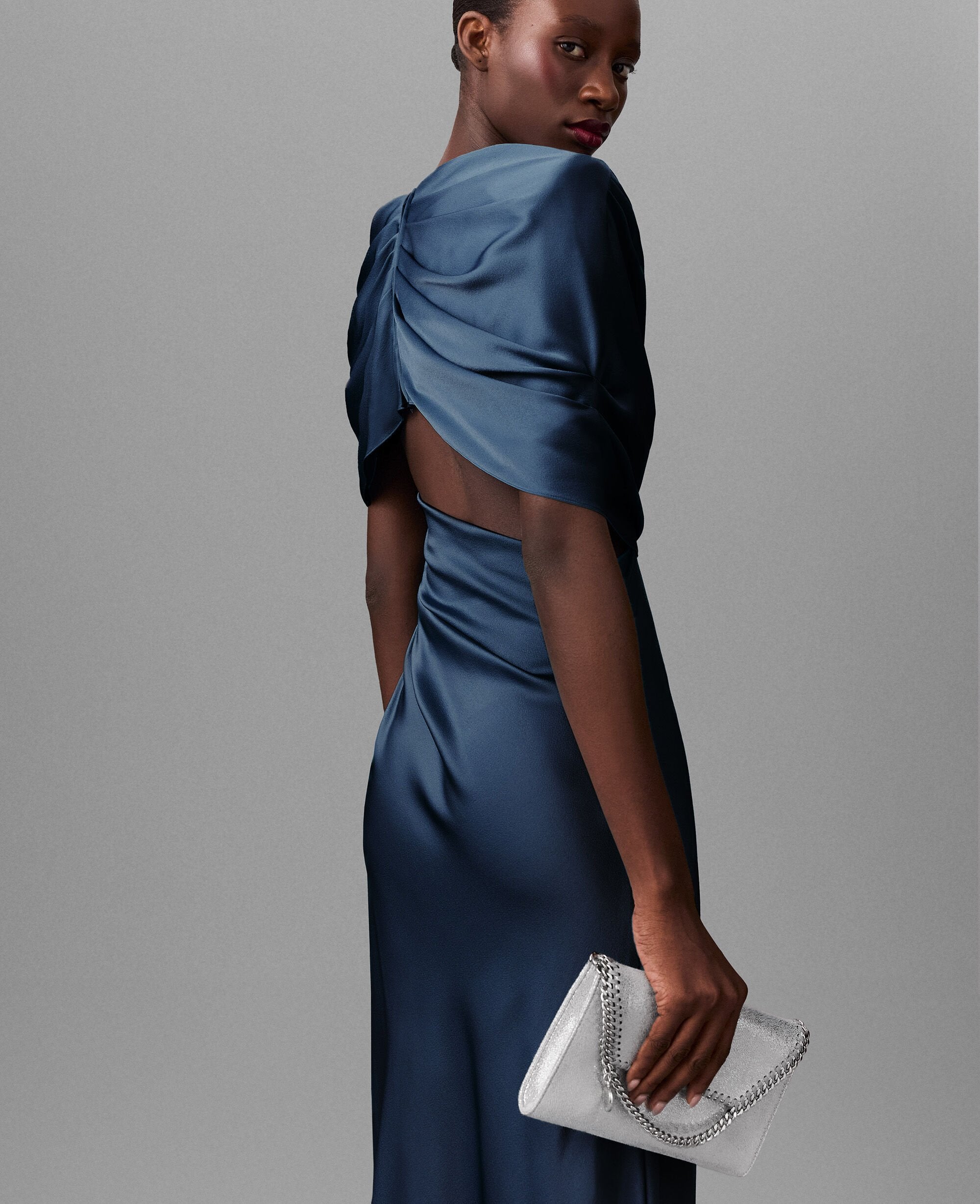 Satin Wrapped Short-Sleeve Maxi Dress