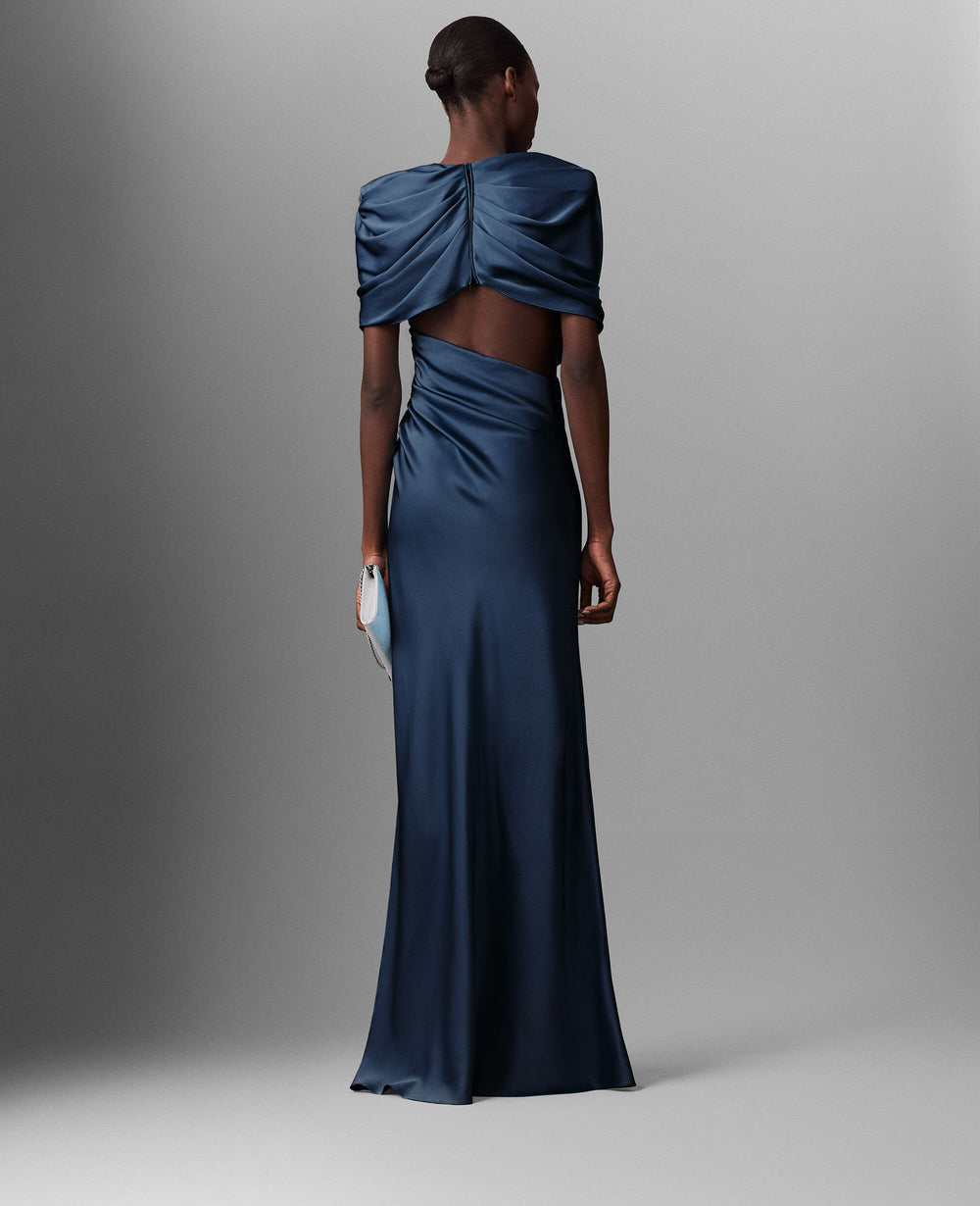 Satin Wrapped Short-Sleeve Maxi Dress