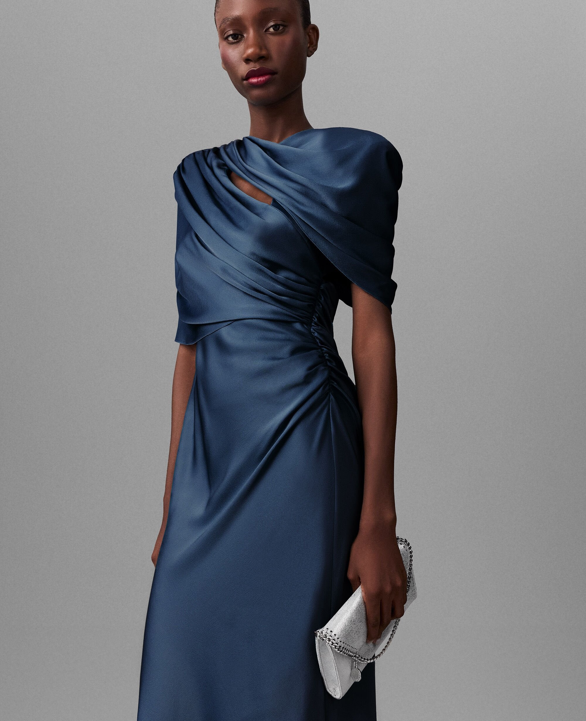 Satin Wrapped Short-Sleeve Maxi Dress