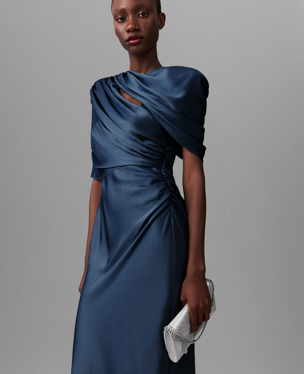 Satin Wrapped Short-Sleeve Maxi Dress