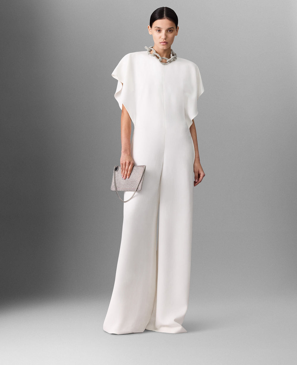Lead-Free Crystal Chain Cap-Sleeve Jumpsuit