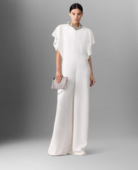 Lead-Free Crystal Chain Cap-Sleeve Jumpsuit