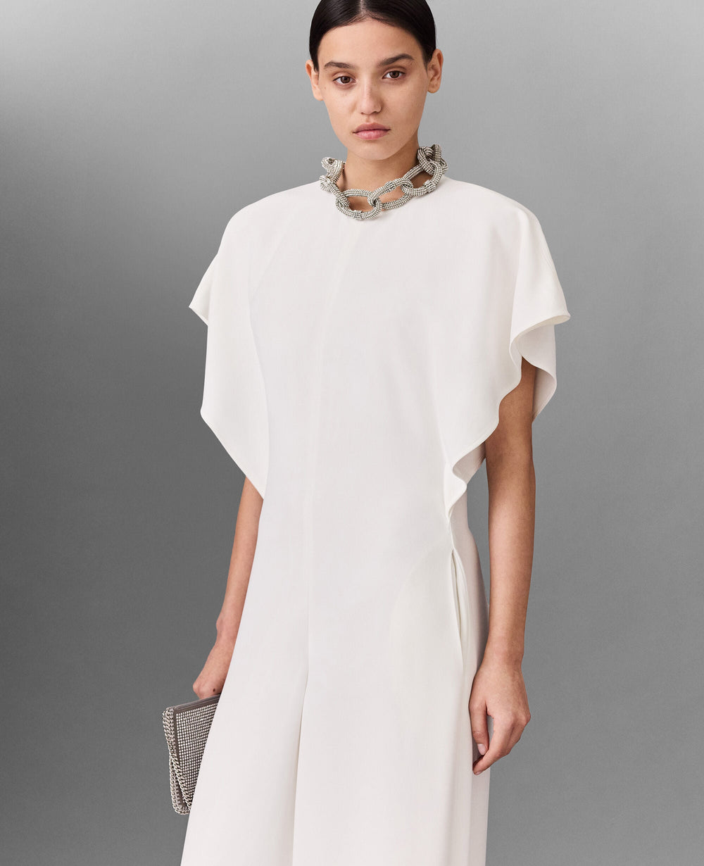 Lead-Free Crystal Chain Cap-Sleeve Jumpsuit