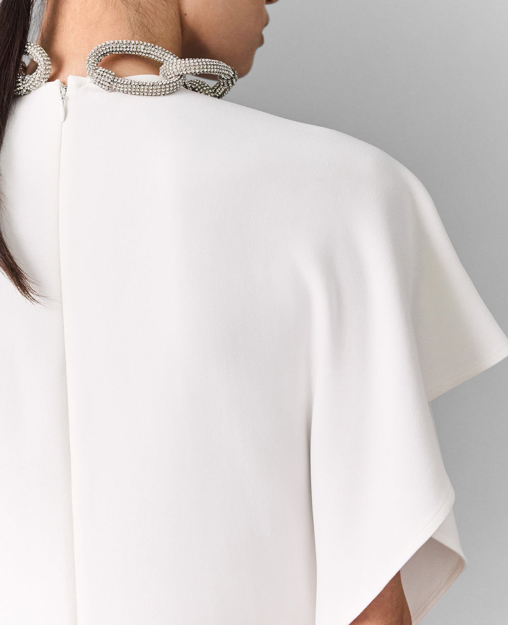 Lead-Free Crystal Chain Cap-Sleeve Jumpsuit