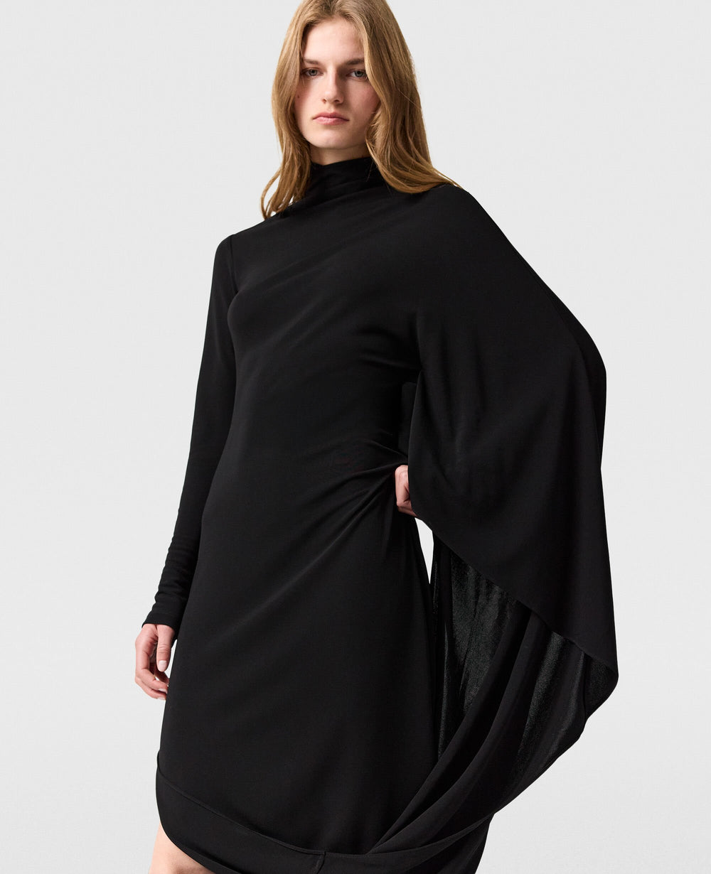 Asymmetric Cape Midi Dress