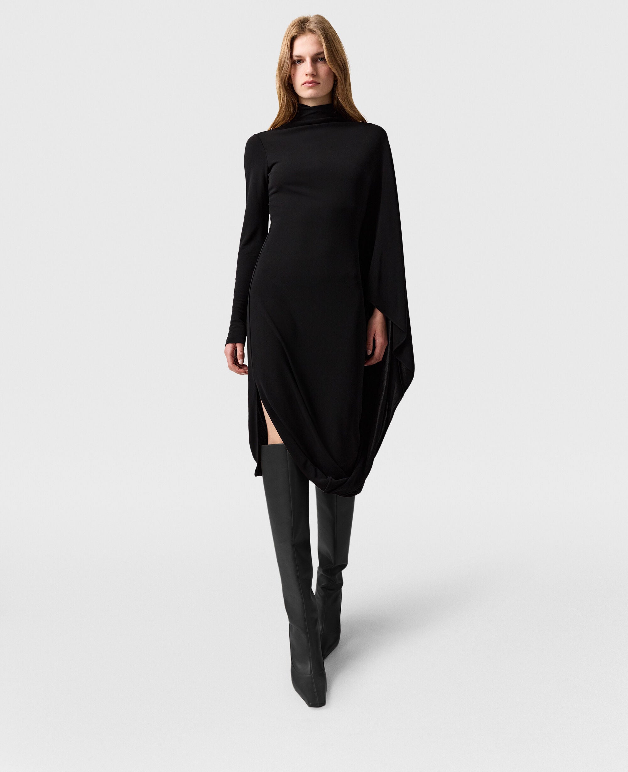 Asymmetric Cape Midi Dress