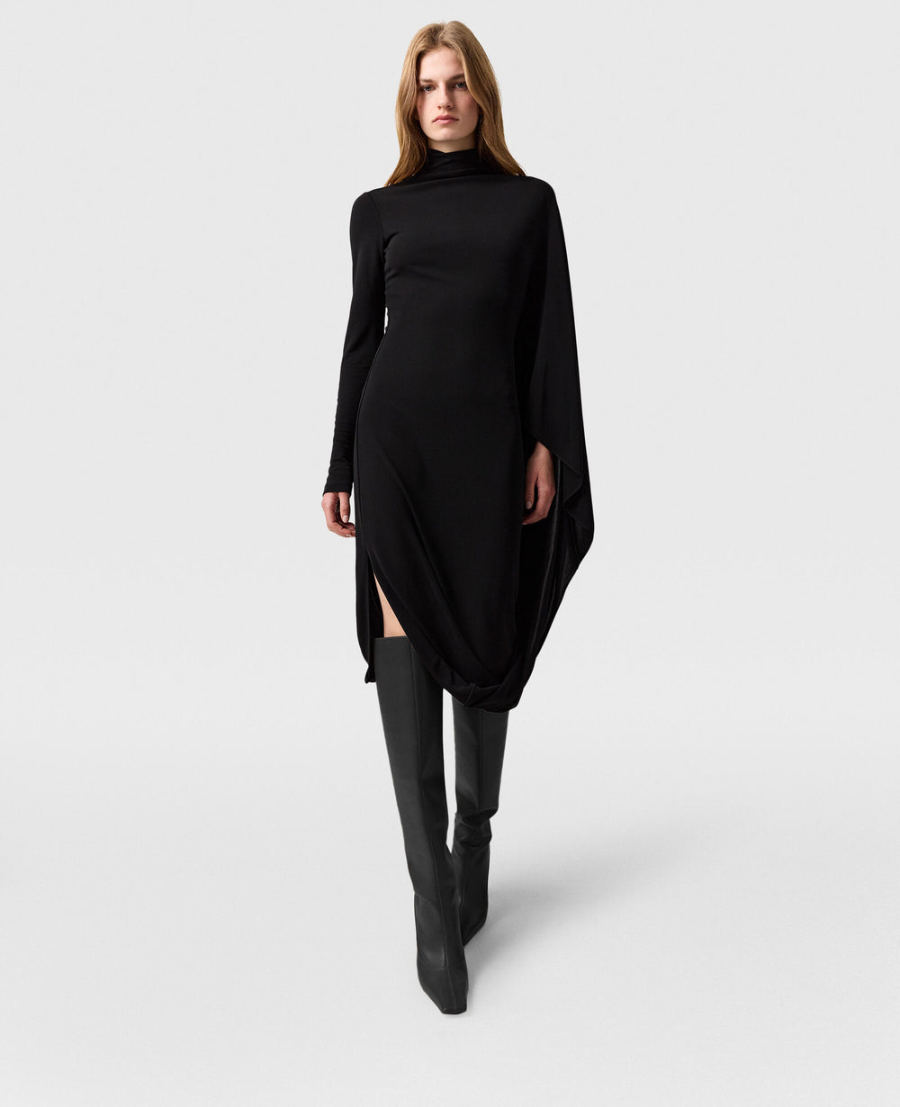 Asymmetric Cape Midi Dress