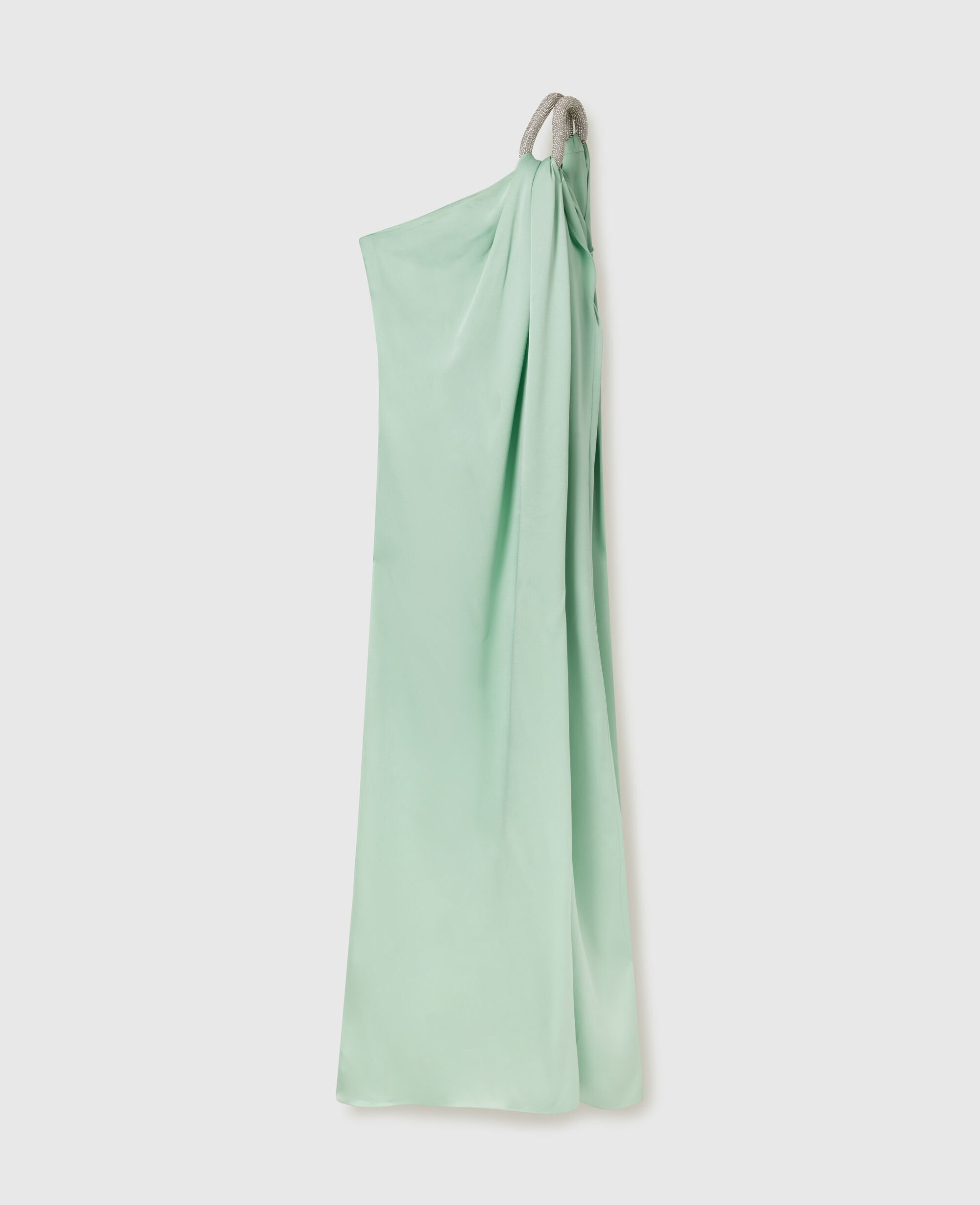 Lead-Free Crystal Chain Link Asymmetric Draped Maxi Dress