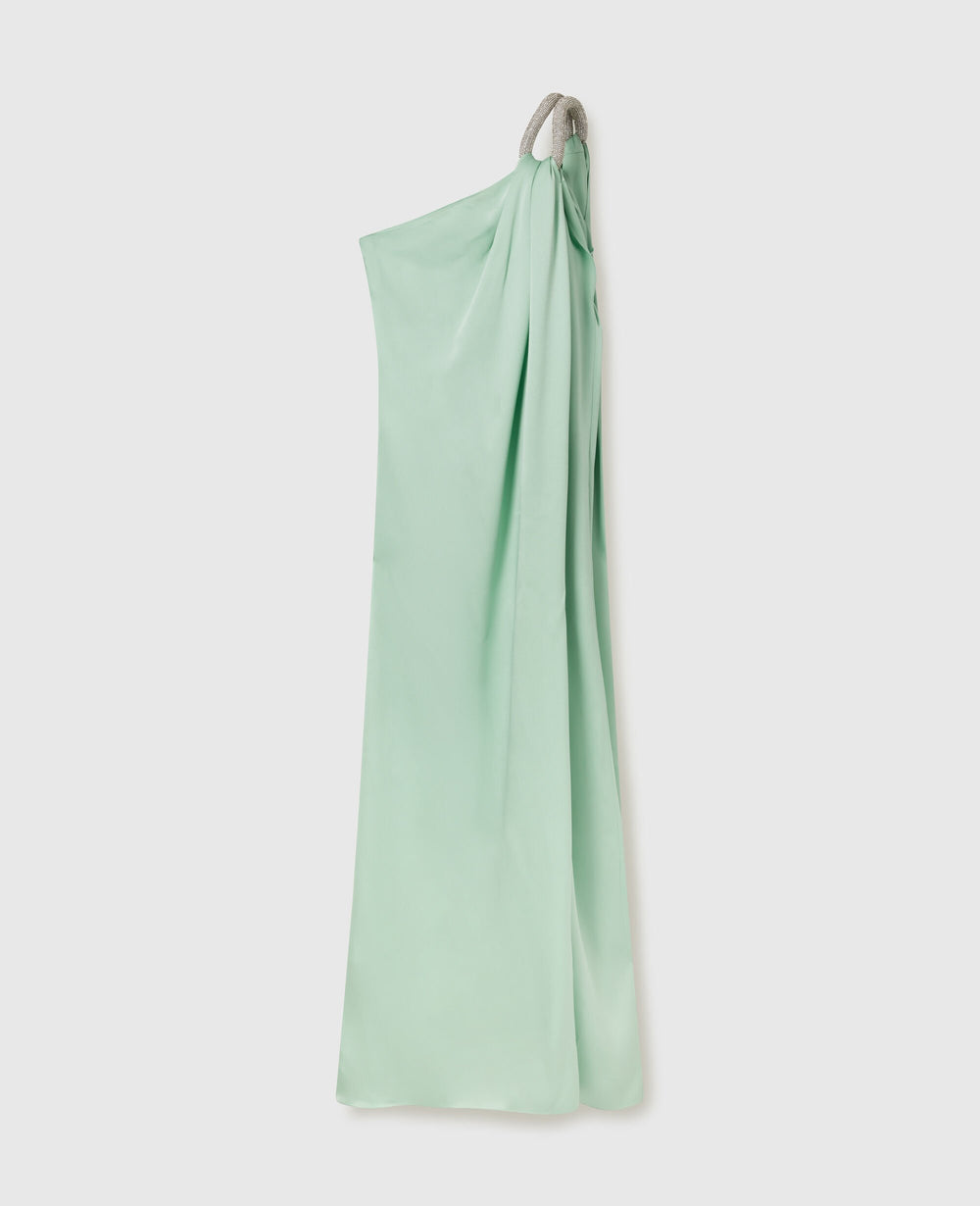 Lead-Free Crystal Chain Link Asymmetric Draped Maxi Dress